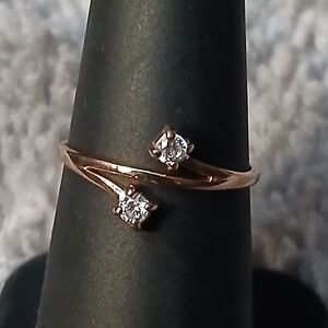 Rose Gold 925 Sterling Silver Double Dove Ring with Clear Stones